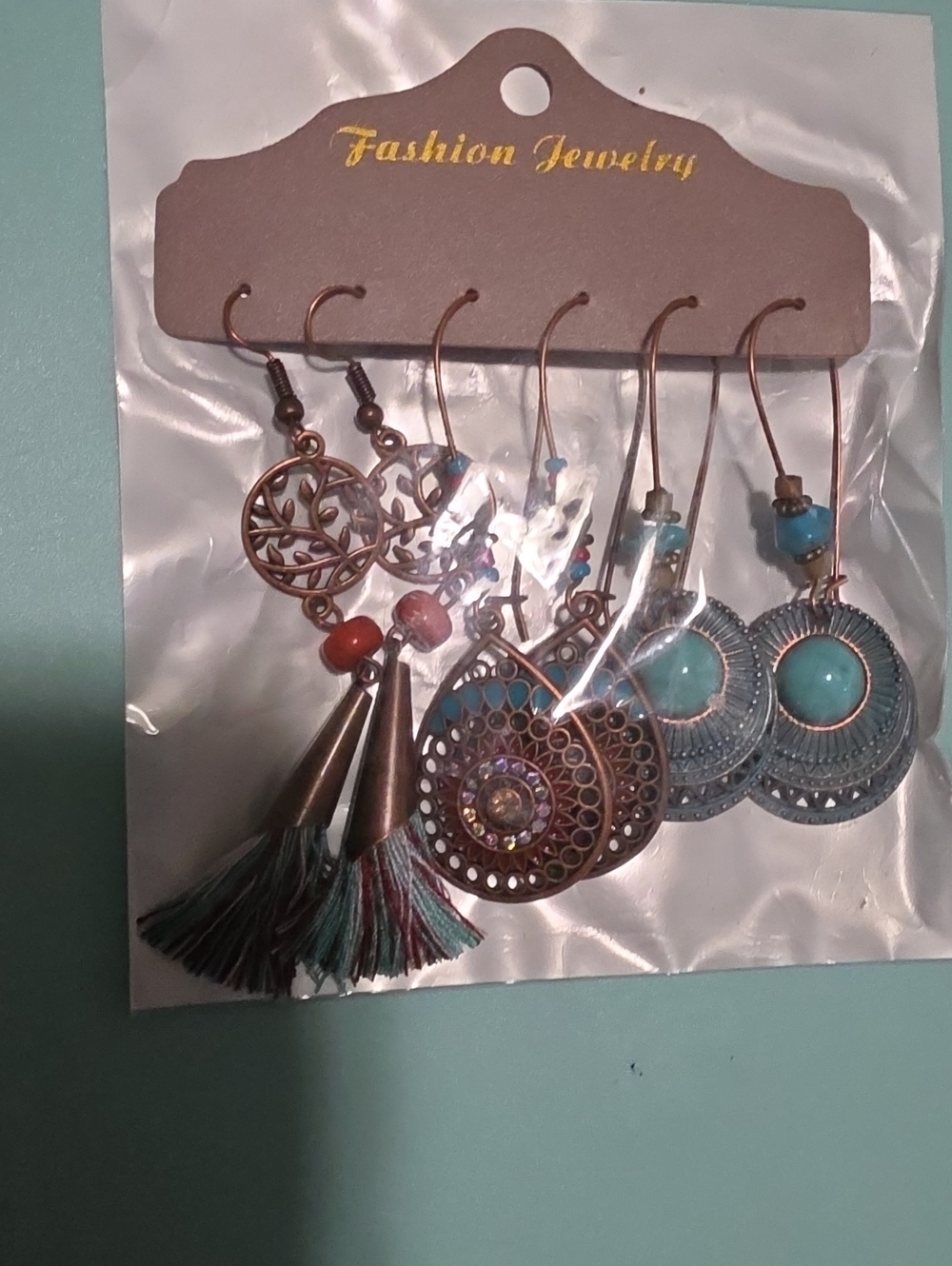 Fashion Jewelry Turquoise and Copper-Tone Mixed Earring 3 Pack